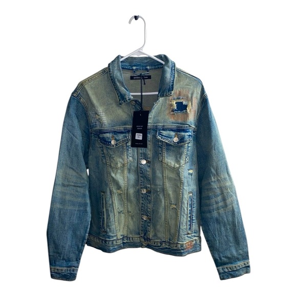 Nwt‎ distressed mens Embellish Blue Concat Denim Jacket large - Picture 1 of 13